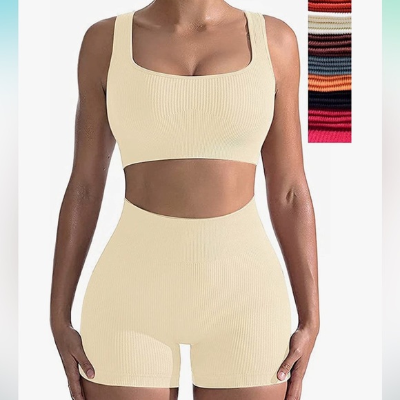 Cream white athletic short set size medium - Picture 1 of 3